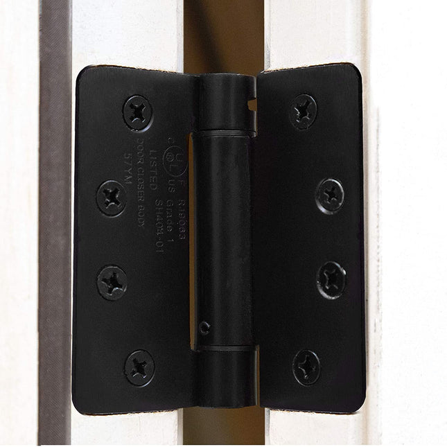 2 Pack of Self Closing Door Hinges Black - 3 ¬Ω x 3 ¬Ω Inch Interior Hinges for Doors with 1/4" Radius