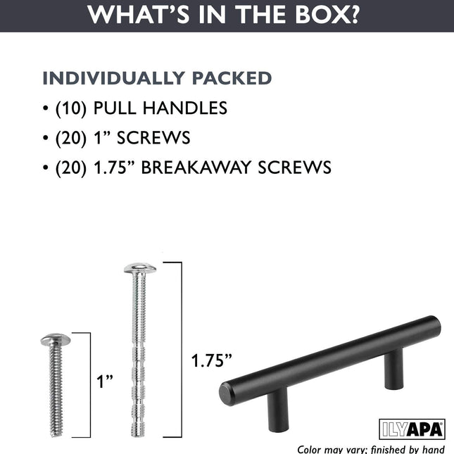Black Kitchen Cabinet Handles - 3 Inch Hole Center Bar Pulls - 10 Pack of Kitchen Cabinet Hardware