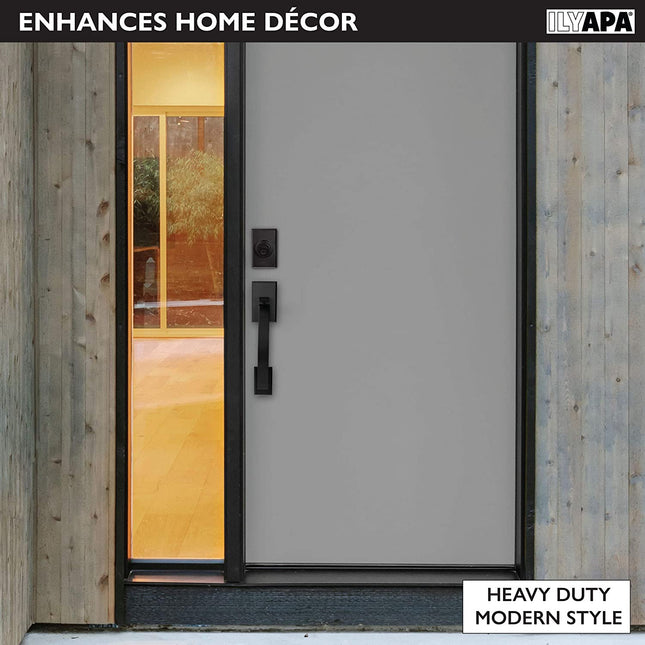 Ilyapa Exterior Door Handleset - Modern, Matte Black Low Profile Lock Set Front Door Handle with Single Cylinder Deadbolt and Halifax Lever, Matte Black