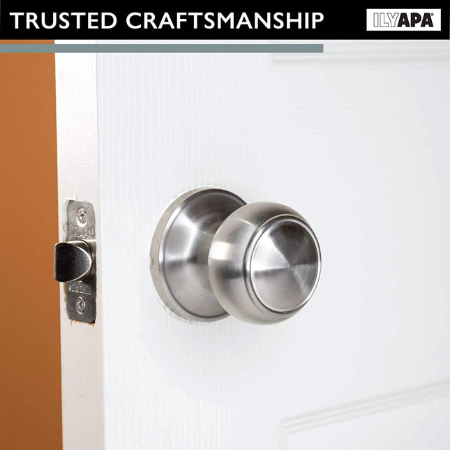 Interior Passage Door Knob - Keyless Hall and Closet Locksets - Hall and Closet - Improved Satin Nickel Finish - (10 Pack)