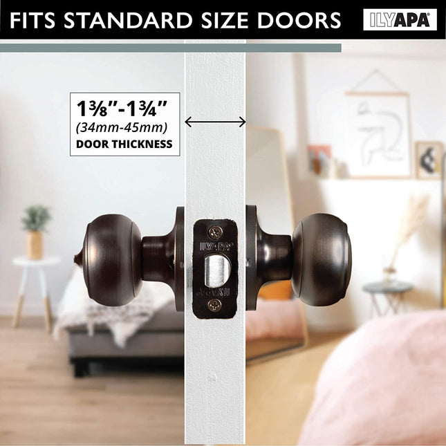 Interior Privacy Door knob - Keyless Locking Door Handles for Bedroom and Bathroom - Improved Oil Rubbed Bronze Finish - (6 Pack)