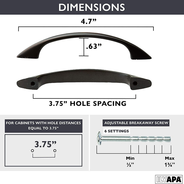 Oil Rubbed Bronze Kitchen Cabinet Pull Handles - 3.75 Inch Hole Center Hole Center Handle Pulls - 25 Pack of Kitchen Cabinet Hardware