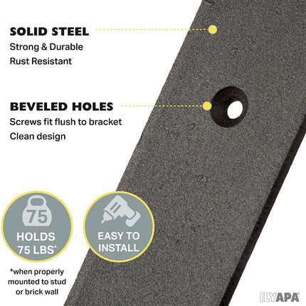 Heavy Duty Steel Floating Shelf Brackets, Undermount Bracket With Lip- Farmhouse Rustic Iron Matte Finish - 4 Pack of 6 x 7.25 Inch Industrial Metal Shelf Holders, Joint Angle Brackets for Wall Shelve