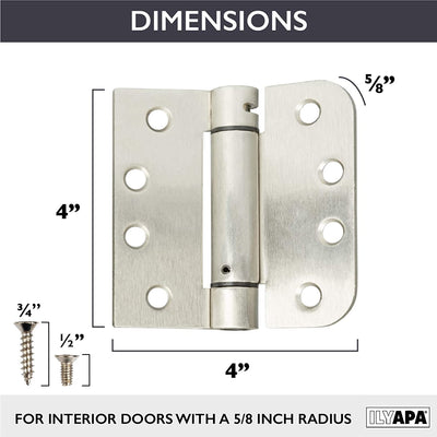 2 Pack of Self Closing Door Hinges Satin Nickel - 4 x 4 Inch Interior Hinges for Doors with Square Corners 5/8" Radius