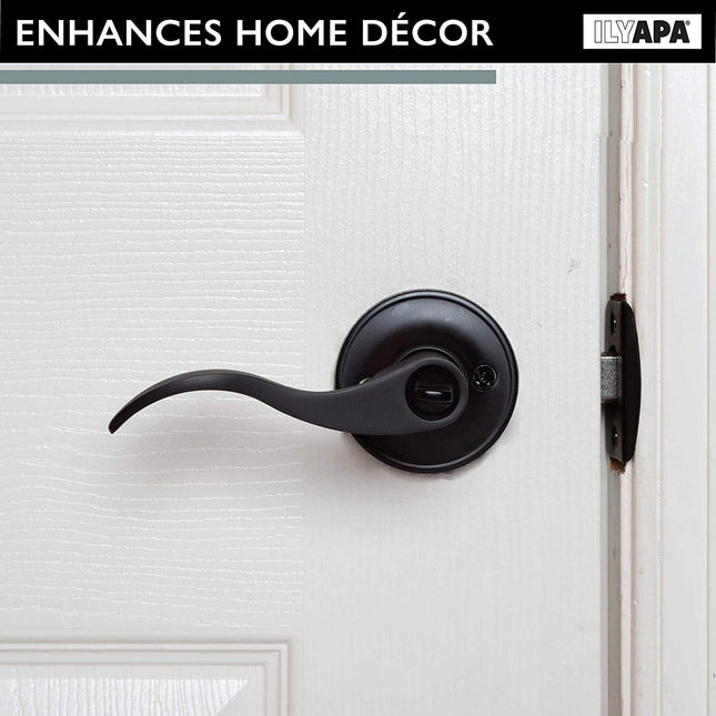 Ilyapa Privacy Door Lever for Bed/Bath - Wave, Matte Black Reversible Interior Keyless Turn Thumb Locking Door Leverset, Matte Black, 10 Pack