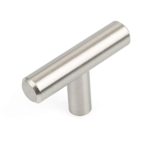 Satin Nickel Kitchen Cabinet Knobs, 10 Pack - T-Knob Drawer Pull Handle Hardware