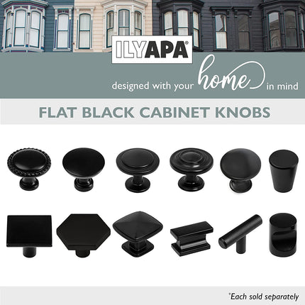 Ilyapa Flat Black Kitchen Cabinet Knobs - Round Braided Drawer Handles - 25 Pack of Kitchen Cabinet Hardware