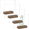 Acrylic Sign Holders with Wood Stands, 4 Pack - Small 5x6 Inch Blank Table Numbers Set for Wedding