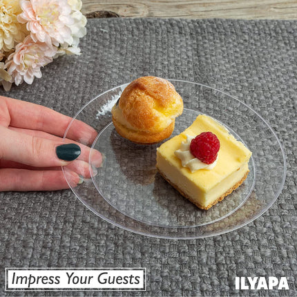 Ilyapa 100 Fancy Clear Plastic Plates, 7 Inch - Premuim Disposable Plastics for Party or Wedding