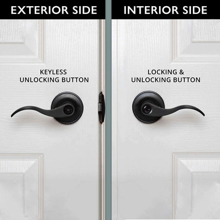 Ilyapa Privacy Door Lever for Bed/Bath - Wave, Matte Black Reversible Interior Keyless Turn Thumb Locking Door Leverset, Matte Black, 10 Pack