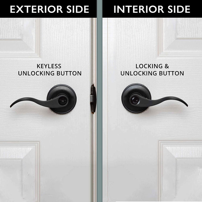 Ilyapa Privacy Door Lever for Bed/Bath - Wave, Matte Black Reversible Interior Keyless Turn Thumb Locking Door Leverset, Matte Black, 10 Pack