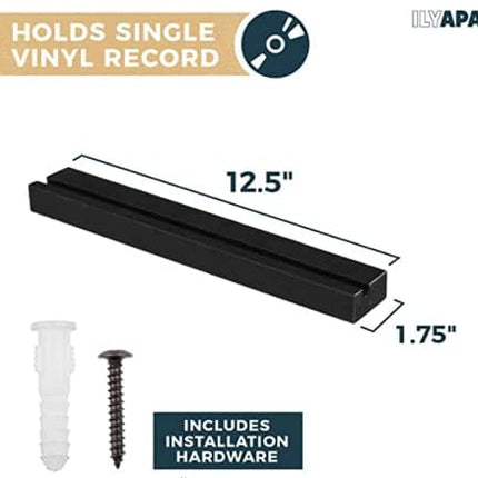 Ilyapa Record Display Wall Mounted Shelf, 10 Pack - Black Wooden Record Holder with Mounting Hardware