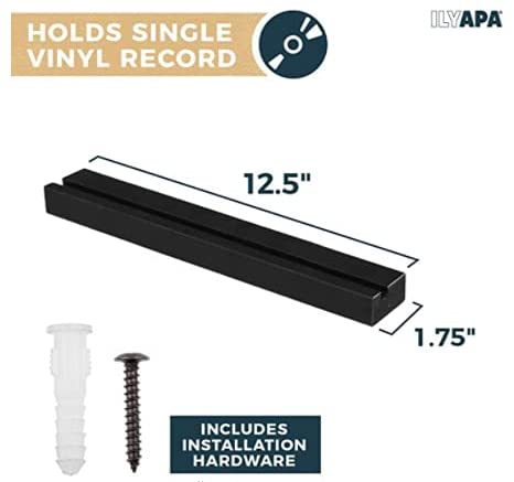 Ilyapa Record Display Wall Mounted Shelf, 10 Pack - Black Wooden Record Holder with Mounting Hardware