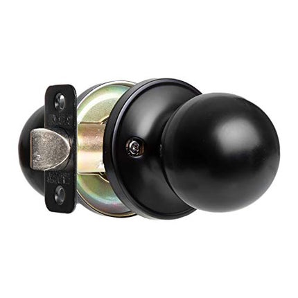 Ilyapa Passage Door Knob for Hall/Closet - Ball, Matte Black Interior Keyless Non Locking Round Door Handle, Matte Black