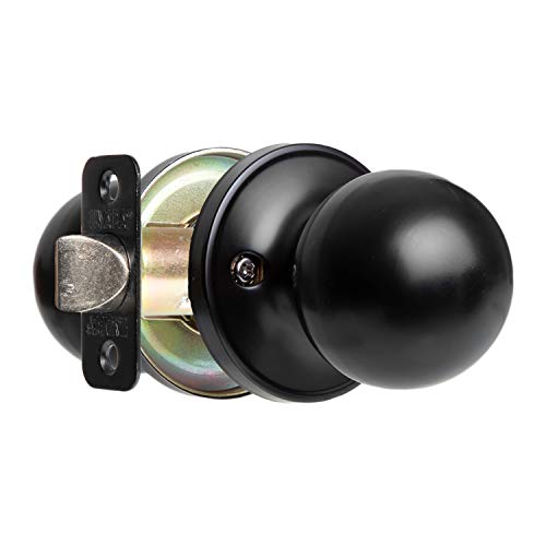 Ilyapa Passage Door Knob for Hall/Closet - Ball, Matte Black Interior Keyless Non Locking Round Door Handle, Matte Black