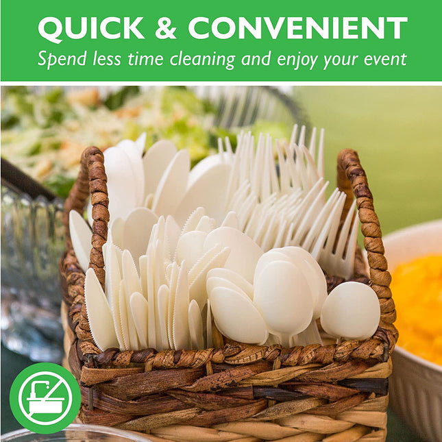 500 Compostable Spoons - Heavyweight Biodegradable Spoon Set - Bulk Disposable Cutlery for Party or Wedding