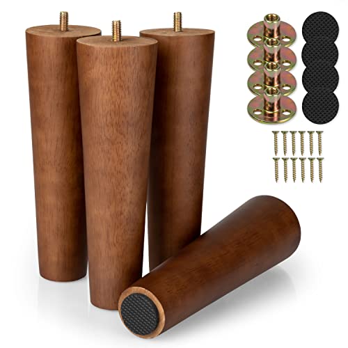 Ilyapa Wooden Furniture Feet - Set of 4 Brown 8 Inch Tapered Replacement Furniture Leg for Sofas, Chairs, Loveseats, Ottoman, Dressers, End Tables