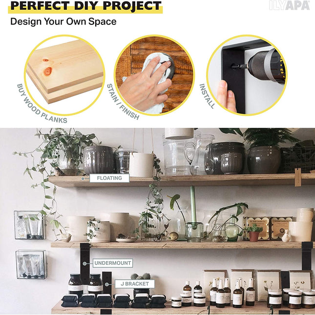 Heavy Duty Steel Shelf Brackets, L Bracket - Farmhouse Rustic Iron Matte Finish - 4 Pack of 6 x 8 Inch Industrial Metal Shelf Holders, Corner L Brace Joint Angle Brackets for Wall Mount Shelves