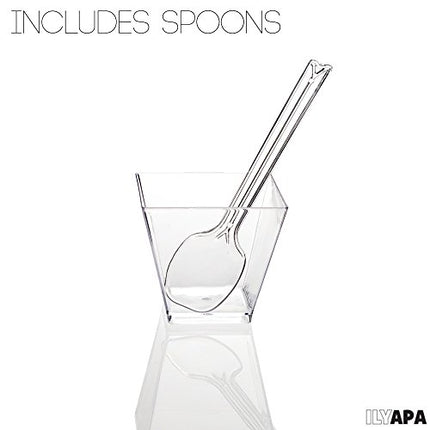 100 Mini Plastic Dessert Cups with Spoons - 2 oz Dessert Shooters