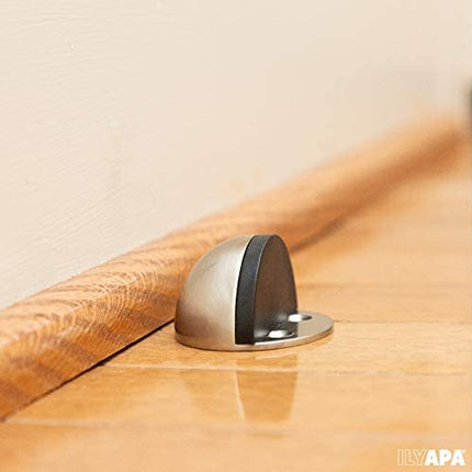 Floor Door Stop with Rubber Bumper 10 Pack, Satin Nickel - in Floor Mount Half Dome Door Stopper Set