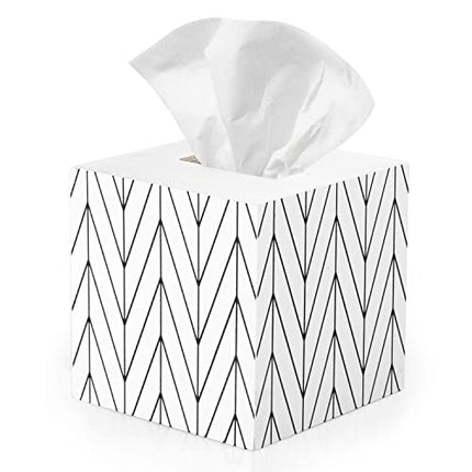 Ilyapa Wooden Tissue Box Cover, White Wood Chevron Design - Modern Printed White Wooden Tissue Holders