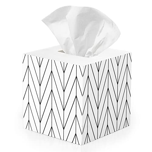 Ilyapa Wooden Tissue Box Cover, White Wood Chevron Design - Modern Printed White Wooden Tissue Holders