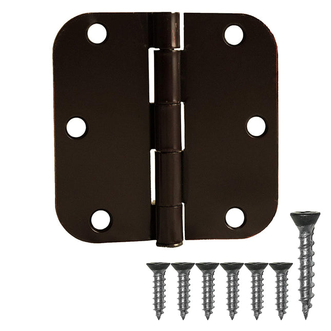 6 Pack of Door Hinges Oil Rubbed Bronze - 3.5 x 3.5 Inch Interior Hinges for Doors with 5/8 Inch Radius Corners