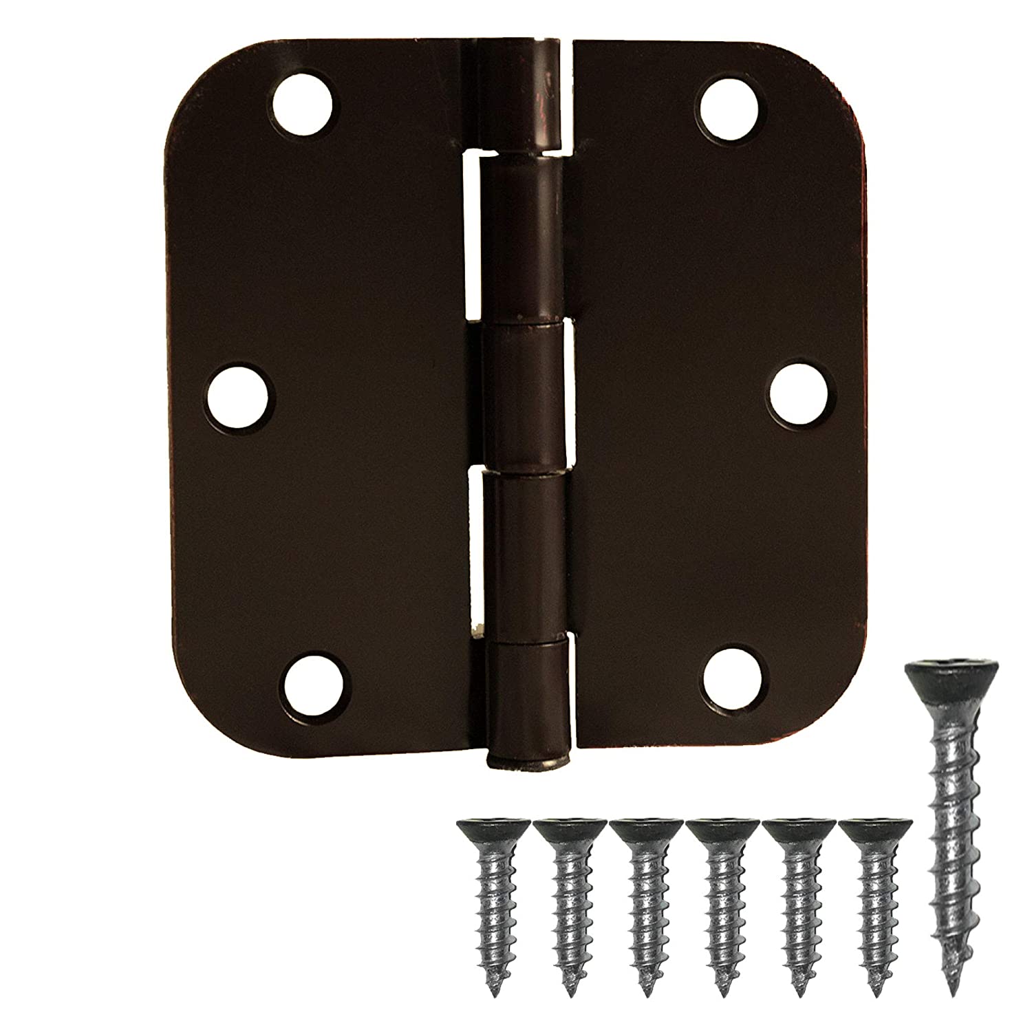 6 Pack of Door Hinges Oil Rubbed Bronze - 3.5 x 3.5 Inch Interior Hinges for Doors with 5/8 Inch Radius Corners