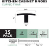 Black Kitchen Cabinet Knobs, 25 Pack - Curved T-Knob Drawer Pull Handle Hardware