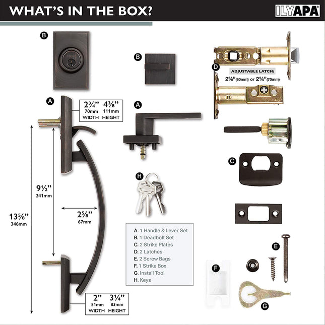 Ilyapa Exterior Door Handleset - Modern, Oil Rubbed Bronze Low Profile Lock Set Front Door Handle with Single Cylinder Deadbolt and Halifax Lever, Oil Rubbed Bronze