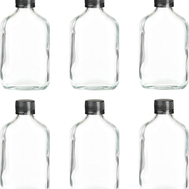 Ilyapa Ilyapa 200 ml Glass Flask Bottle - 6 Pack Liquor Pocket Flask with Plastic Top, Sauce, Oil, Syrup Bottle