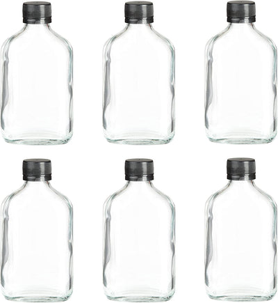 Ilyapa Ilyapa 200 ml Glass Flask Bottle - 6 Pack Liquor Pocket Flask with Plastic Top, Sauce, Oil, Syrup Bottle