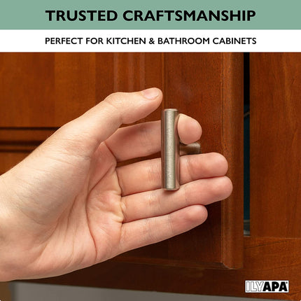 Satin Nickel Kitchen Cabinet Knobs, 10 Pack - T-Knob Drawer Pull Handle Hardware