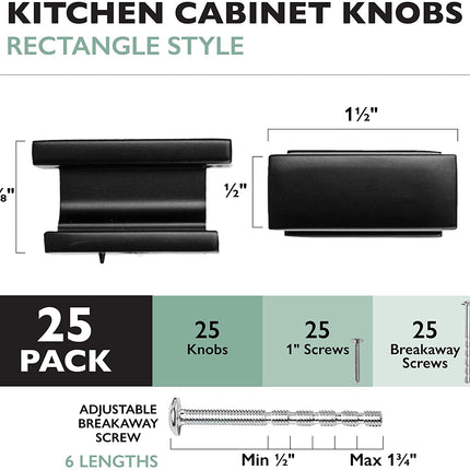 Ilyapa Flat Black Kitchen Cabinet Knobs - Rectangle Drawer Handles - 25 Pack of Kitchen Cabinet Hardware