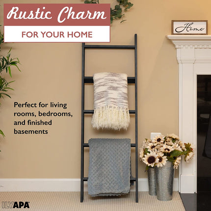 Ilyapa Blanket Ladder for The Living Room - Rustic Decorative Quilt Ladder, Black Weathered Wood