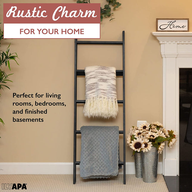 Ilyapa Blanket Ladder for The Living Room - Rustic Decorative Quilt Ladder, Black Weathered Wood