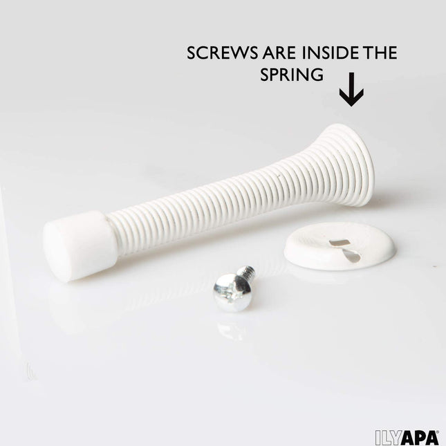 10 Pack of Spring Door Stops White - 3 1/4 Inch Heavy Duty Door Stop - Traditional Spring Door Stop with Rubber Bumper