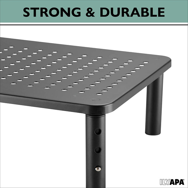 Adjustable Mesh Monitor Stand 2 Pack - Height Adjustable Vented Metal Desktop Risers for Computer Monitors, Laptop, Printer, TV & More