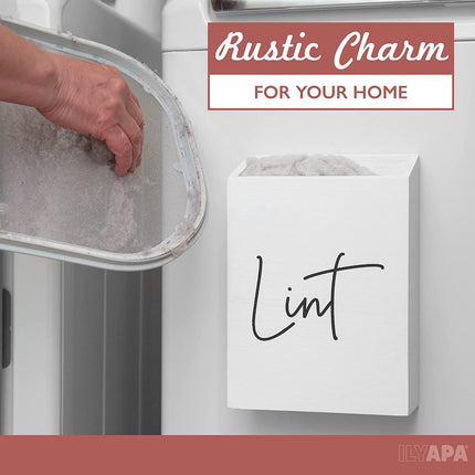 Ilyapa Tall Wooden Magnetic Lint Bin for Laundry Room Organization and Cleanliness - Whiite Lint Garbage Can