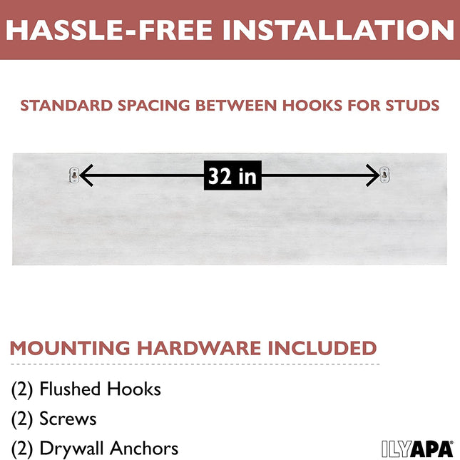 Ilyapa Wall Mounted Coat Rack Shelf, White Wooden - 38" Entryway 10 Hook