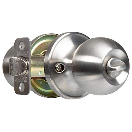 Ilyapa Privacy Door Knob for Bed/Bath - Ball, Satin Nickel Interior Keyless Turn Thumb Locking Round Door Handle, Satin Nickel