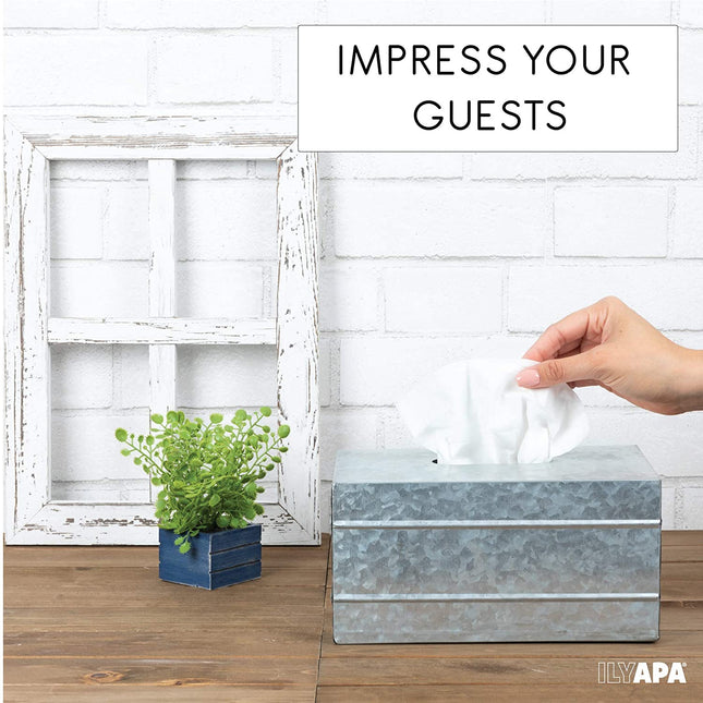 Ilyapa Tissue Box Cover Rectangular - Rustic Galvanized Metal Tissue Box Holder