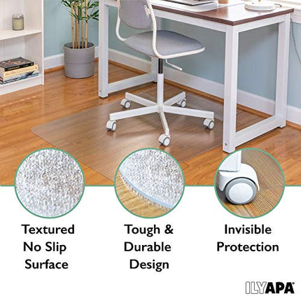 Ilyapa Heavy Duty Office Chair Mat with Lip, 30 x 48 Inches - Clear, Durable PVC Chair Mat for Hardwood Floors - Protective Floor Mat for Office, Computer Desk Chair Mat