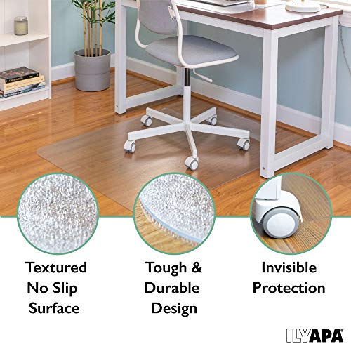 Ilyapa Heavy Duty Office Chair Mat with Lip, 30 x 48 Inches - Clear, Durable PVC Chair Mat for Hardwood Floors - Protective Floor Mat for Office, Computer Desk Chair Mat