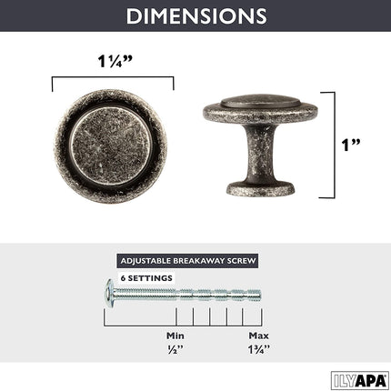 Antique Iron Kitchen Cabinet Knobs - 1 1/4 Inch Round Drawer Handles - 25 Pack of Kitchen Cabinet Hardware