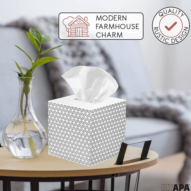 Ilyapa Wooden Tissue Box Cover, White Wood Triangle Design - Modern Printed White Wooden Tissue Holders