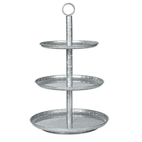 Galvanized Three Tier Serving Stand - 3 Tiered Metal Tray Platter for Cake, Dessert, Shrimp, Appetizers & More