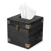 Ilyapa 5 x 6 Rustic Tissue Box Holder - Hinged Lid Tissue Dispenser for Bathroom Living Room Bedroom - Black Weathered Wood