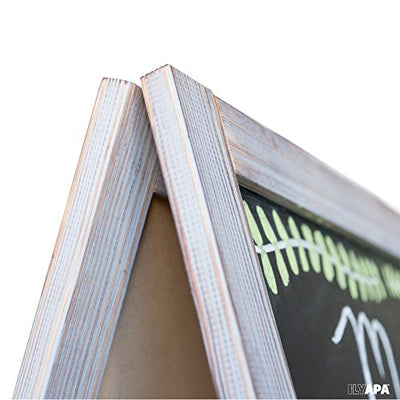 Wooden A-Frame Sign with Eraser & Chalk - Magnetic Sidewalk Chalkboard - Sturdy Freestanding Grey Sandwich Board Menu Display for Restaurant, Business or Wedding