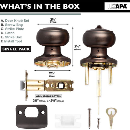 Interior Privacy Door Knob - Keyless Locking Door Handles for Bedroom or Bathroom - Oil Rubbed Bronze Finish